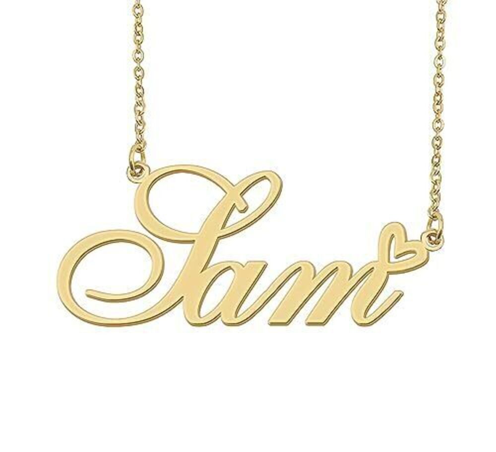 7928 Sam Name Necklace Heart Charm Pendant 18k Gold Plated Stainless Steel